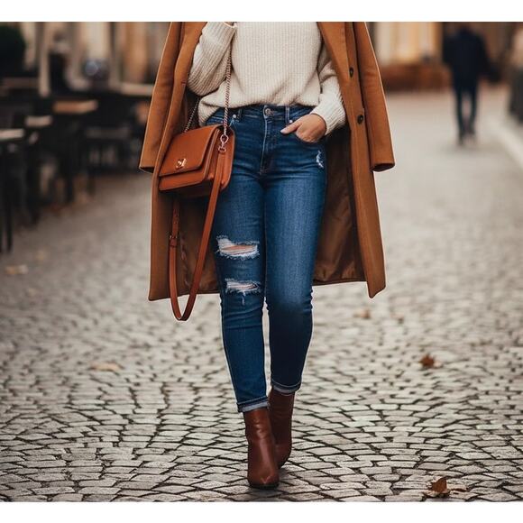 Good American Distressed Dark Wash Skinny Jeans - Picture 1 of 11